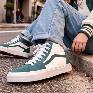 Vans Sk8 Hi Suede Canvas High Top Sneakers 8 Teal White Skate Streetwear Shoes